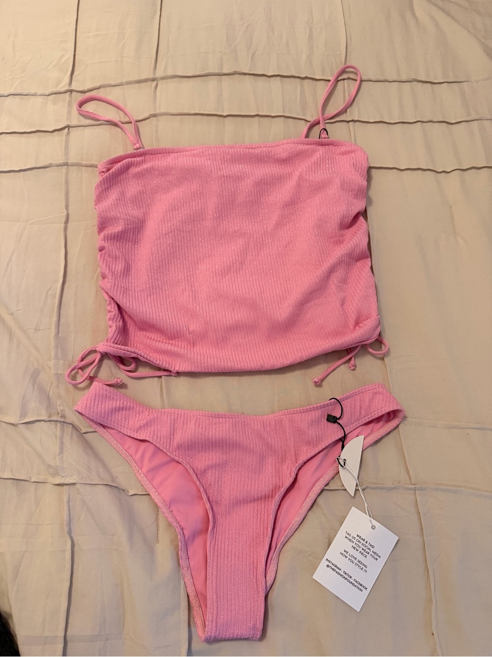 Pink Ribbed Tank Bikini Set - Women
